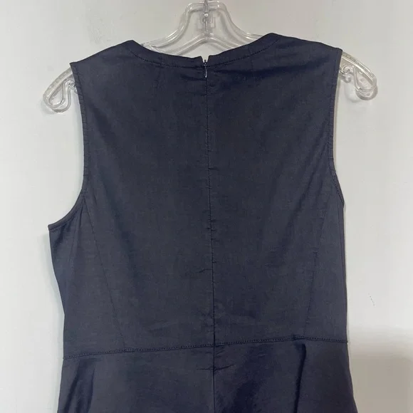 THEORY LINEN KALSINGTON FIT & FLARE DRESS 4 NAVY BLUE MIDI SLEEVELESS POCKETS - Picture 10 of 16